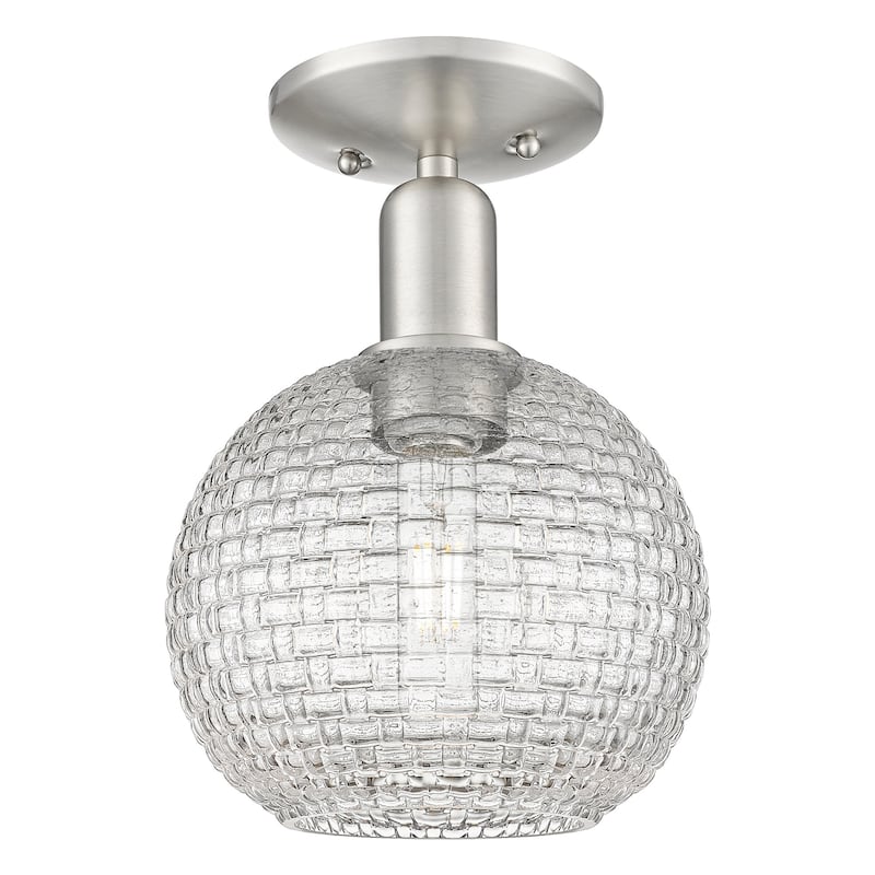Innovations Lighting 716-1C-12-8 Athens Semi-Flush Athens 8" Wide - Brushed Satin Nickel / Clear Basketweave