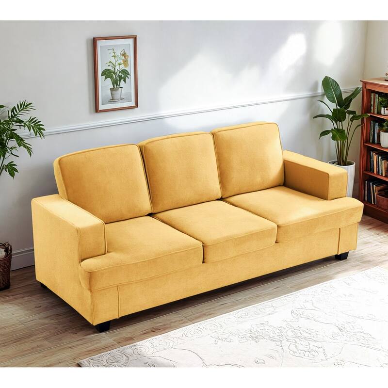 Modern Mustard Yellow Velvet 3 Seater Sofa, 84x36x35 inches - Multi-Color