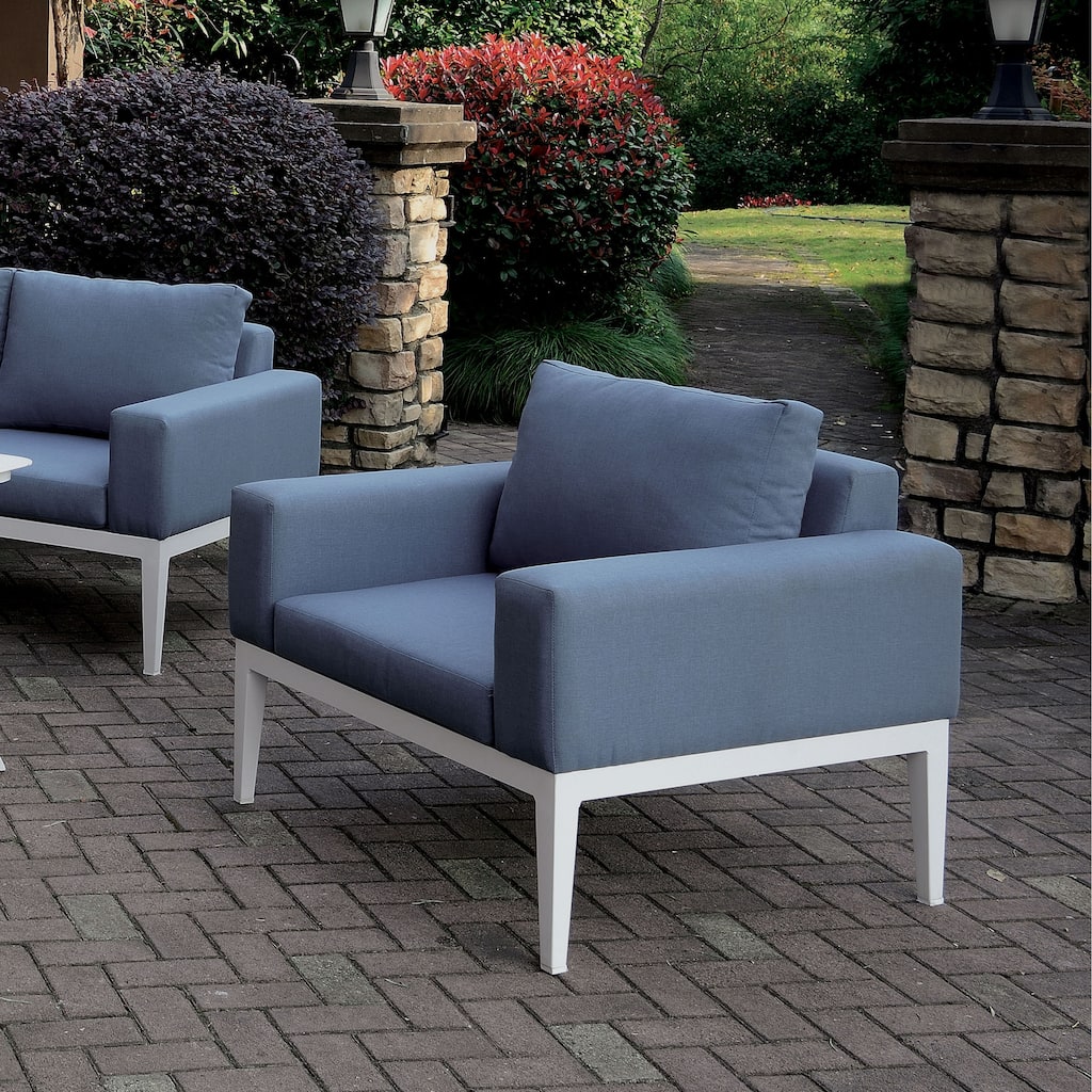 Tarm Contemporary White and Blue Metal Padded Armchair by Furniture of America