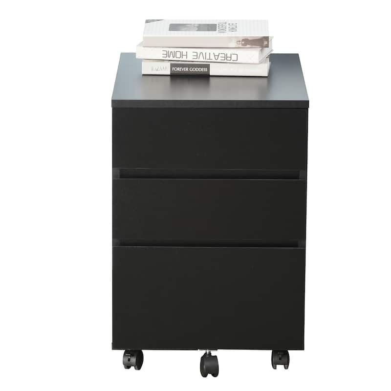 HOMCOM 3 Drawer Mobile Nordic Style Under Desk Cabinet for Home or Office with 5 Easy Castor Wheels - Black