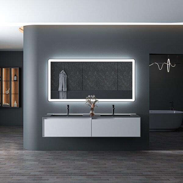 TOOLKISS Black Frame Anti-Fog Dimmable LED Light Vanity Bathroom
