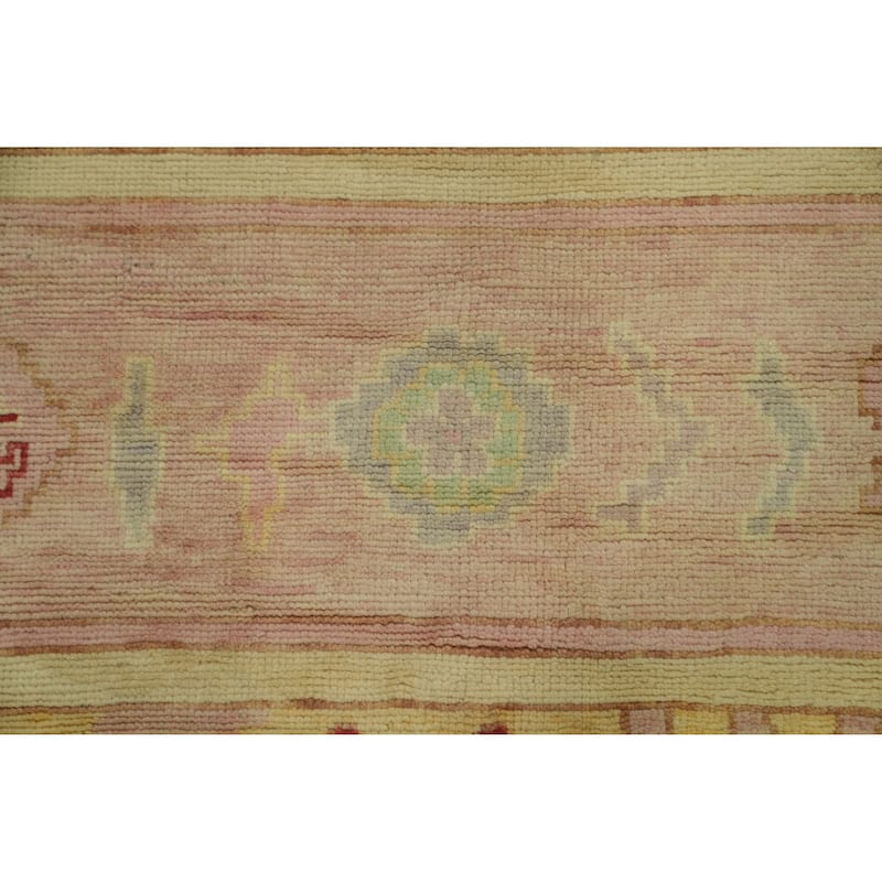 Vegetable Dye Wool Oushak Turkish Area Rug, Floral Geometric Carpet - 12' 6'' X 10' 2''