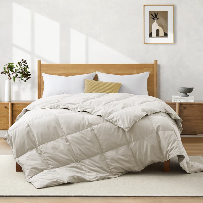 Lightweight Summer Flroal & Solid Printed Goose Feather Down Comforter Duvet Insert - Twin (68"x88") - Cream