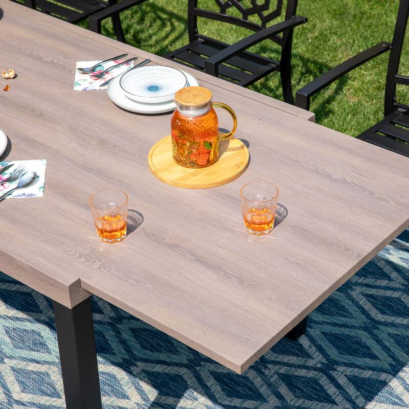 MAISON ARTS 7/9-Pieces Patio Dining Set with Metal Rectangle Expandable Table and Metal Stackable Chairs