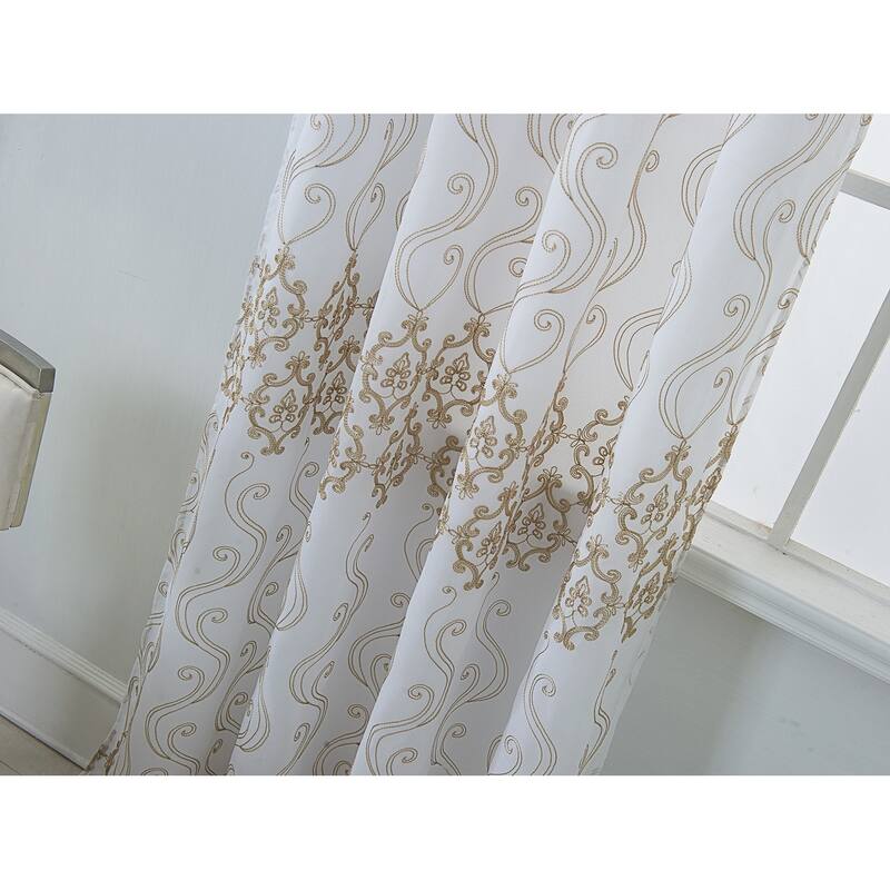 Porch & Den Easterday Damask Embroidered Rod Pocket Single Curtain Panel - 54 x 90 in.