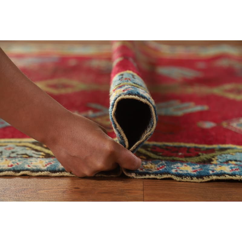 Hand Knotted Oriental 100% Wool Carpet Traditional Geometric Red Karabagh Runner Rug - 12' 0'' X 3' 7''