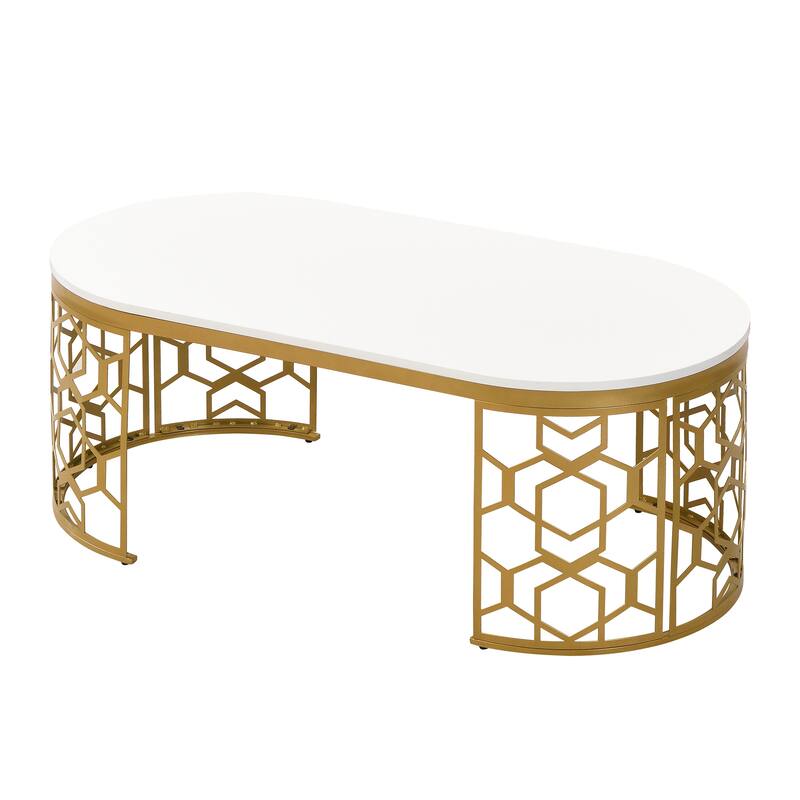 47.2" Modern Coffee Table with Cut-Out Pattern Metal Stainless Steel Frame
