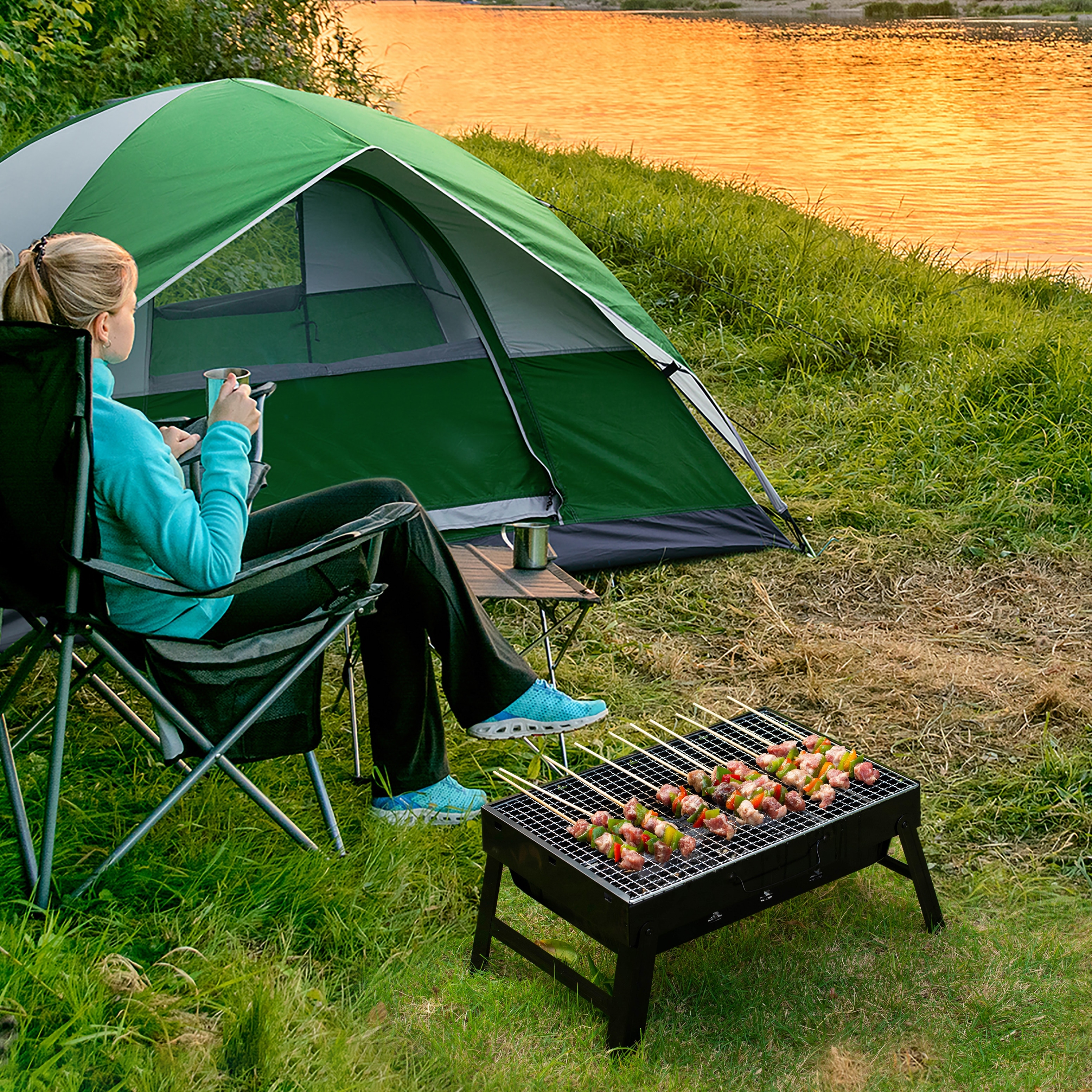BBQ Portable Pliable – Réchaud De Camping à Charbon – Acier Inoxydable – NEUF (W4C6)