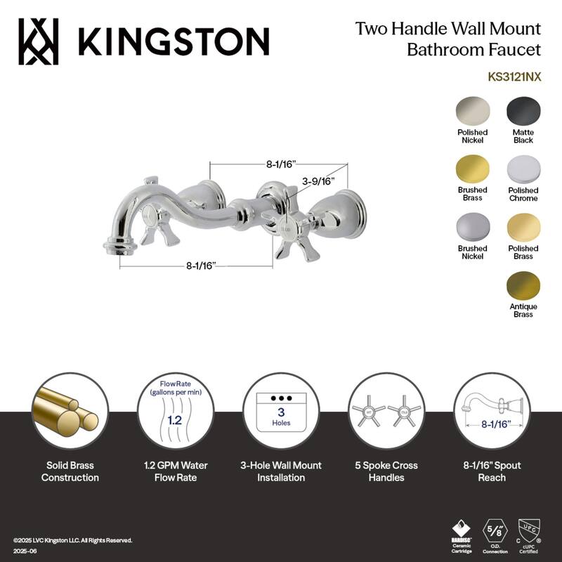 Hamilton Two-Handle 3-Hole Wall Mount Bathroom Faucet