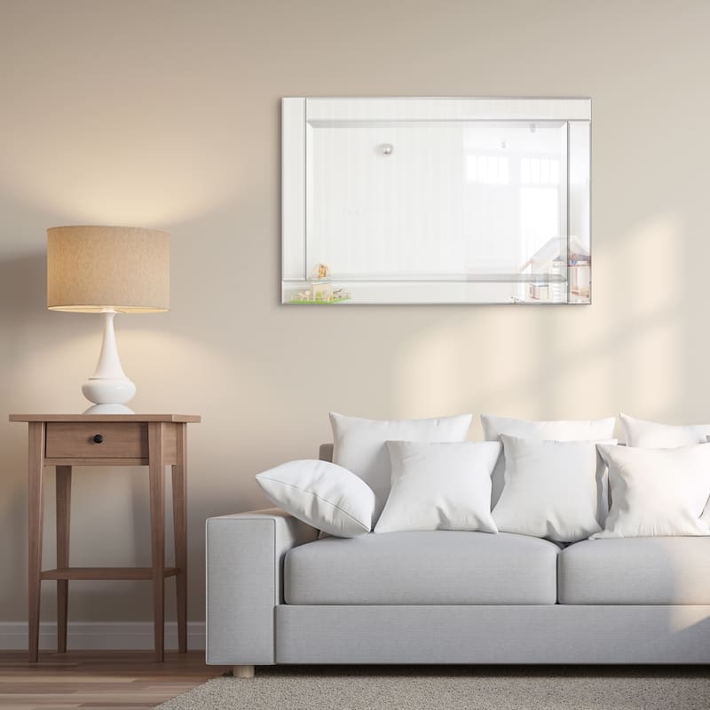 Beveled Rectangle 1"-Beveled Center Wall Mirror with Solid Wood Frame - Clear