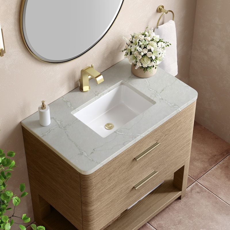 James Martin Vanities Lucian 36" Single Vanity, Pebble Oak - Victorian Silver