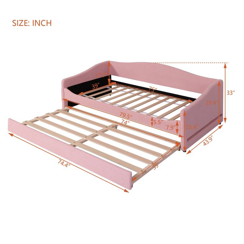Pink Twin Size Upholstered Daybed with Light Stripe Design and Trundle