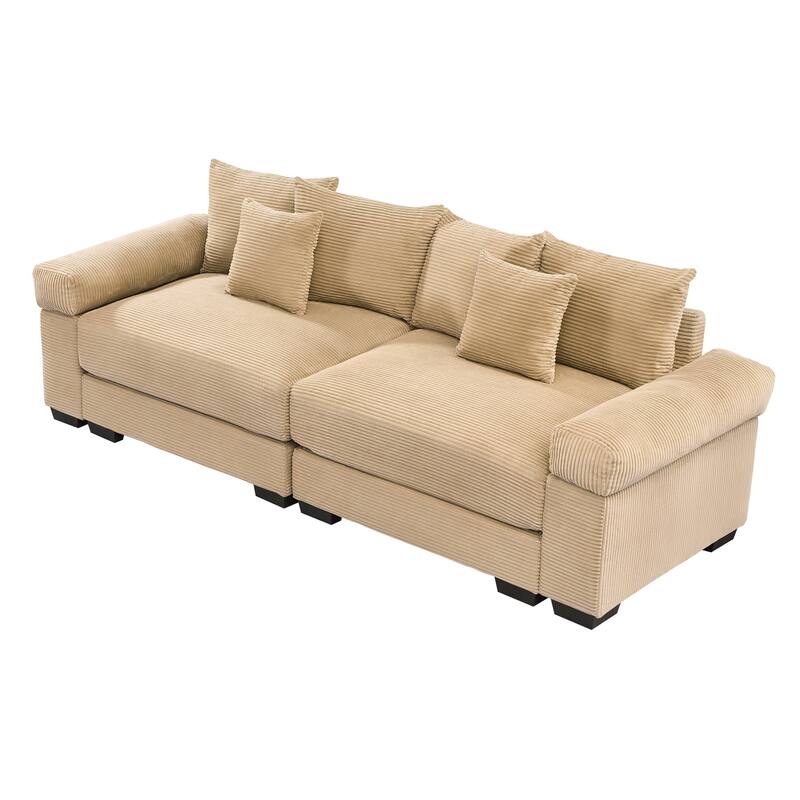 92" Oversized Corduroy Couch for Living Room, Upholstered Loveseat Sofa with Wide Armrests and Throw Pillows for Apartment