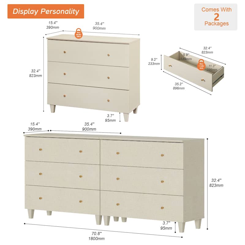 WAMPAT Dresser with 3 Drawers, 35.4" Wide Chest of Drawer for Bedroom