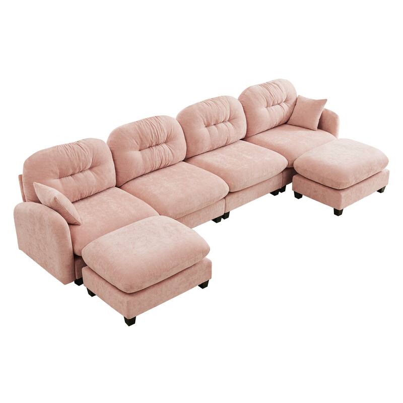 140" U Shaped Modern Sofa, Modular Sectional Couch Set with 2 Ottoman, 4 Seat Chenille Deep Seat Sofa for Living Room