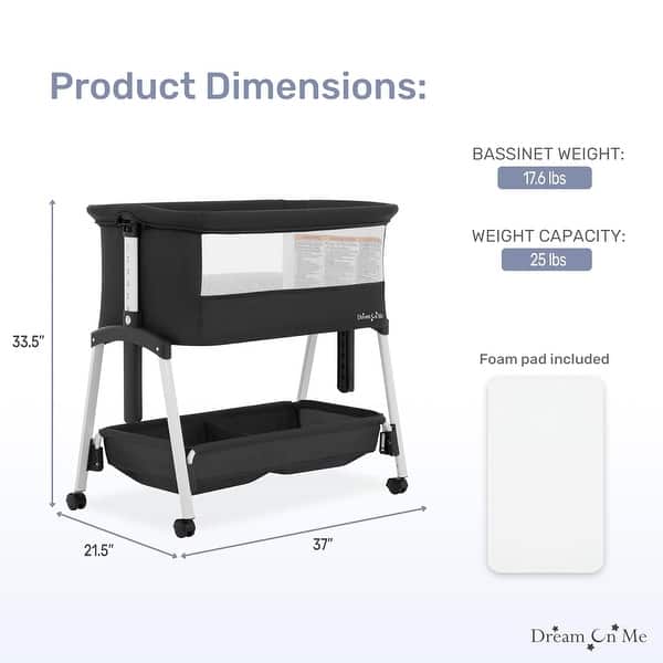 dimension image slide 1 of 2, Dream On Me Calypso Portable Bassinet with Wheels