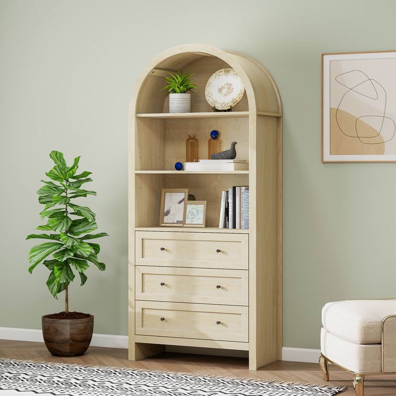 GDFStudio - Modern Farmhouse Arched Storage Cabinet with Drawers and Shelves