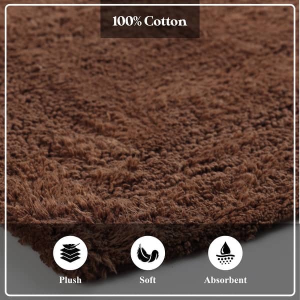 dimension image slide 3 of 13, Superior Solid Bordered Cotton Washable Non-Slip Bath Rug Runner or Rug Set