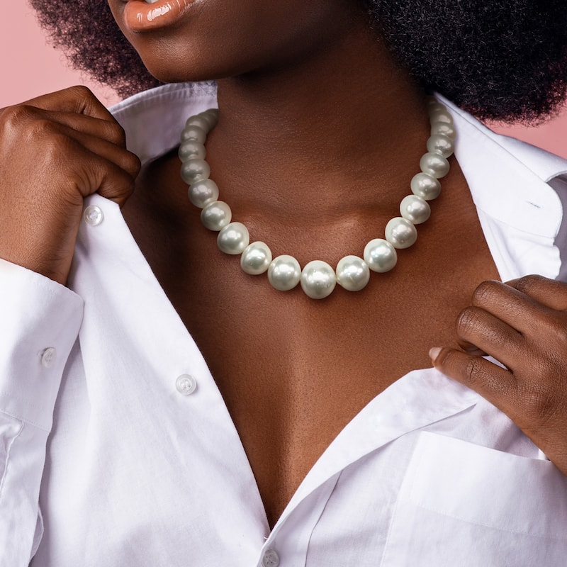 Miadora 14k or 18k Yellow Gold South Sea Cultured Pearl Strand Necklace (10-18mm) Diamond Accent