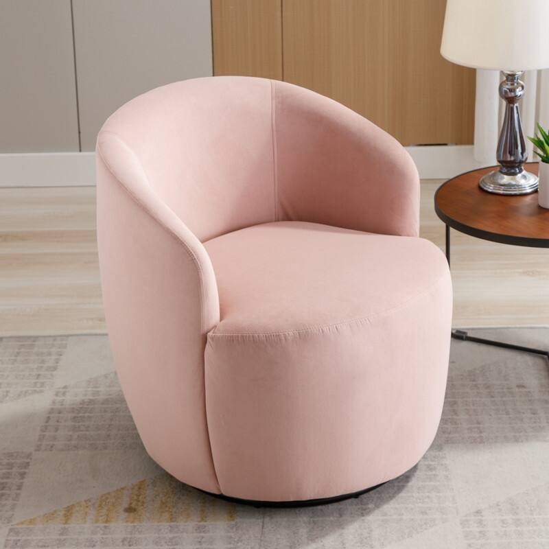Velvet Fabric Swivel Accent Barrel Chair With Powder Coating Metal Ring