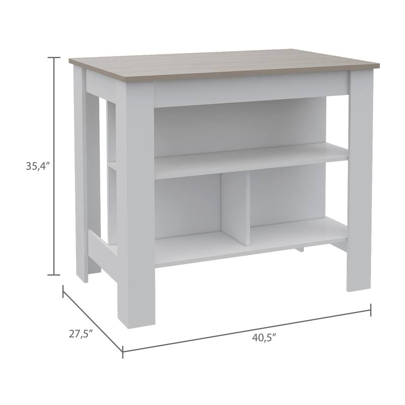 3-Shelf Kitchen Island with Wooden Legs