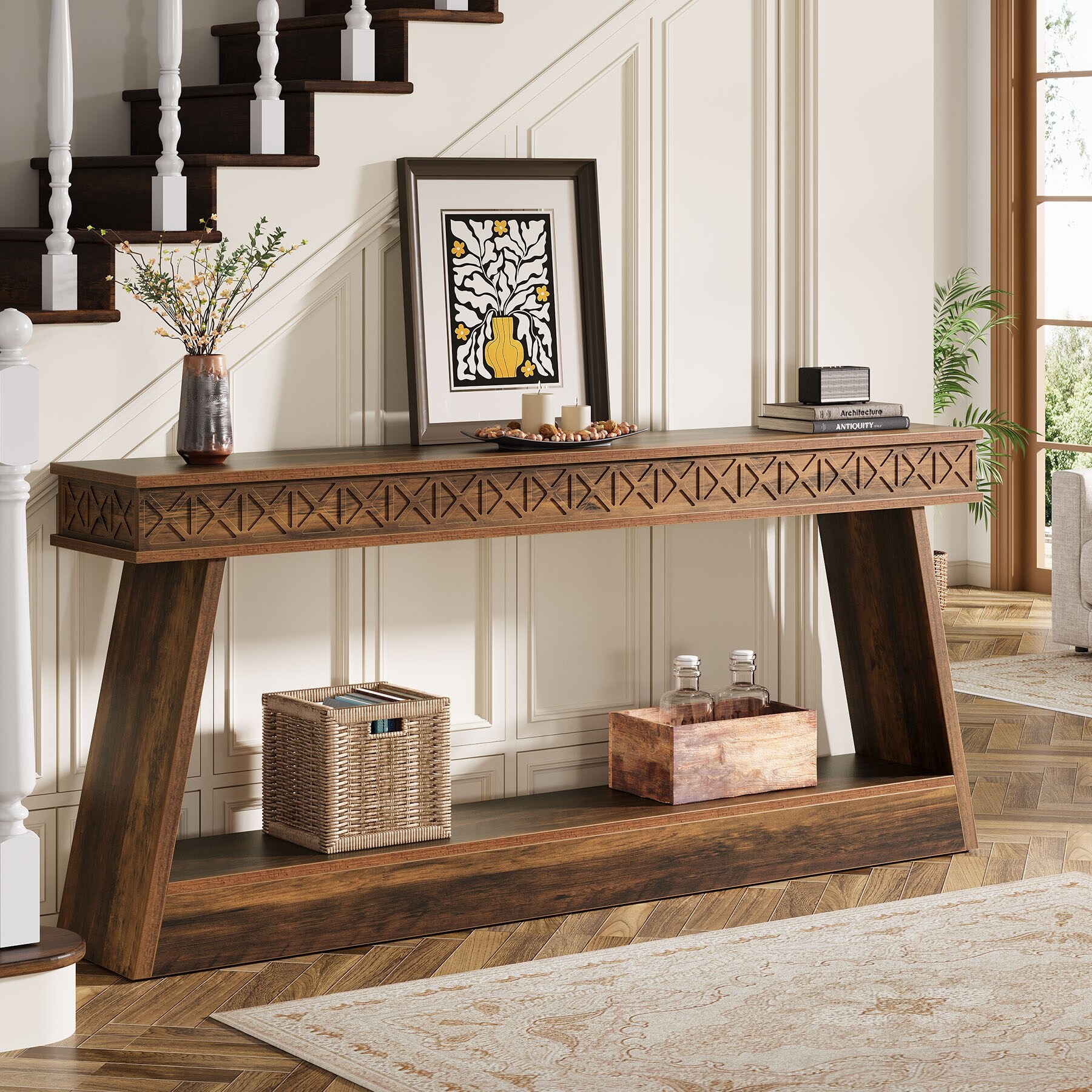 70.87 Inch Entryway Table, Narrow Console Table with Storage - On