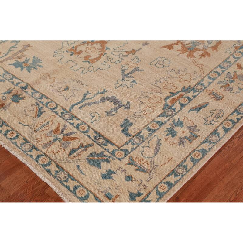 Hand Knotted Oriental 100% Wool Carpet Transitional All-Over Beige & Ivories Oushak Area Rug - 8' 5'' X 6' 6''