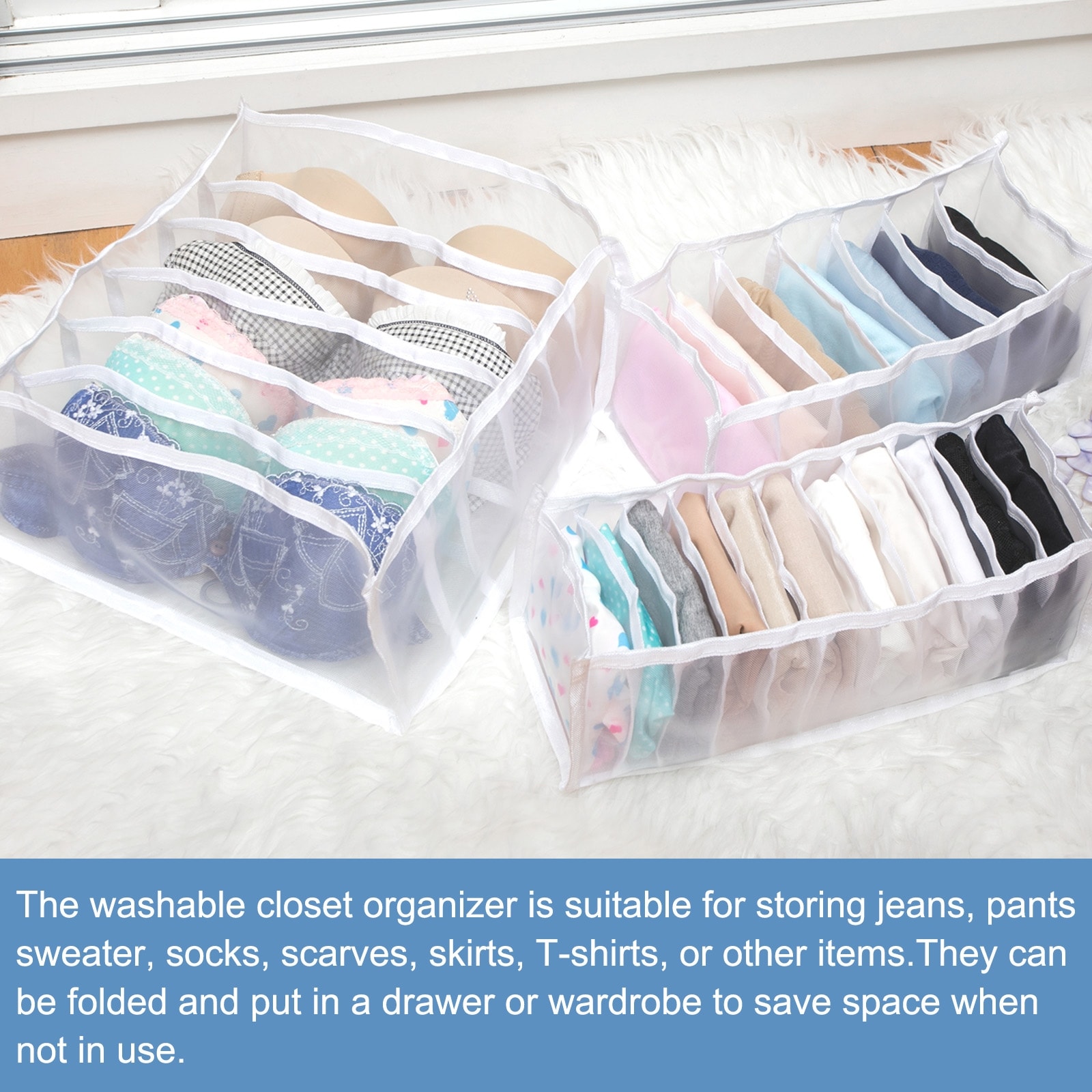 7 Grid 2pcs Wardrobe Clothes Organizer Foldable Visible Closet