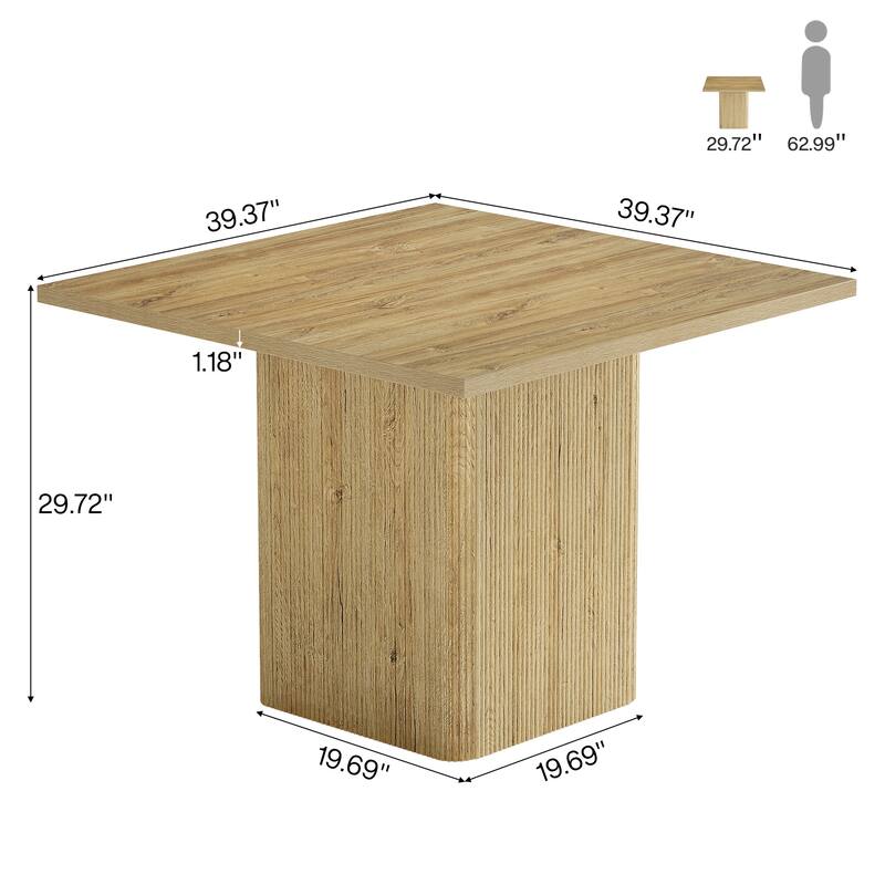 39-Inch Square Dining Table for 4, Small Fluted Kitchen Table with Sturdy Pedestal
