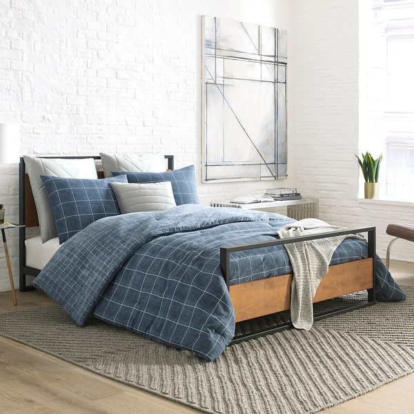 Kenneth Cole New York Holden Grid Blue Comforter Set Overstock 30567554