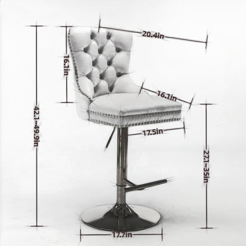 Swivel Velvet Barstools Adjustable Height Set of 2