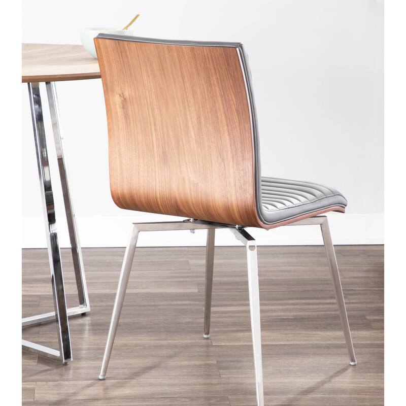 Mason Grey Swivel Chair Stainless Steel & Walnut Wood (Set of 2)