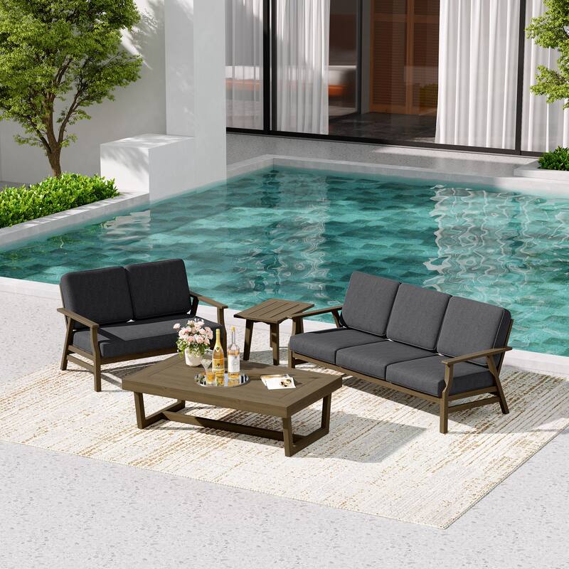 Teak Outdoor Seating Set with Daybed & Tables.