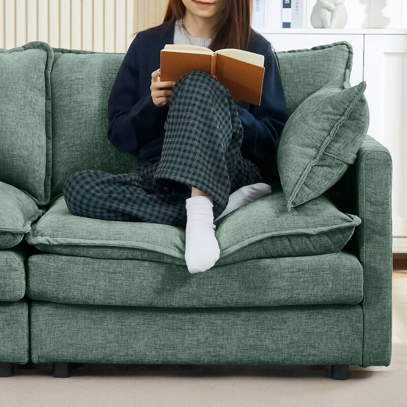 3-Seater Comfy Cloud Couches with Movable Ottoman