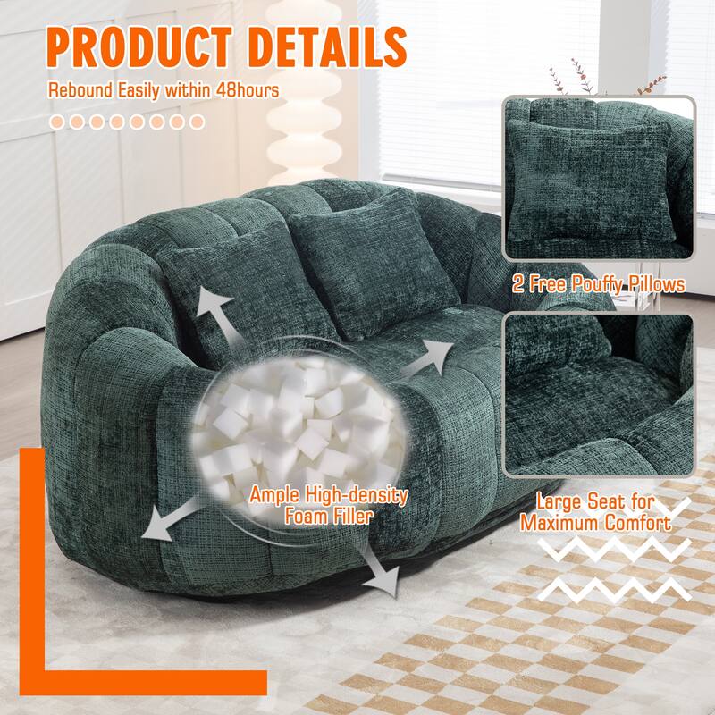 HOMEFUN Chenille Upholstered Durable Comfort Lounger High Back Bean Bag Loveseat Sofa