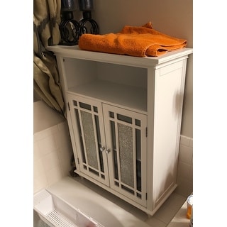 Essential Home Furnishings Jezzebel White Wood and Silver Mosaic Glass Double Door Floor Cabinet