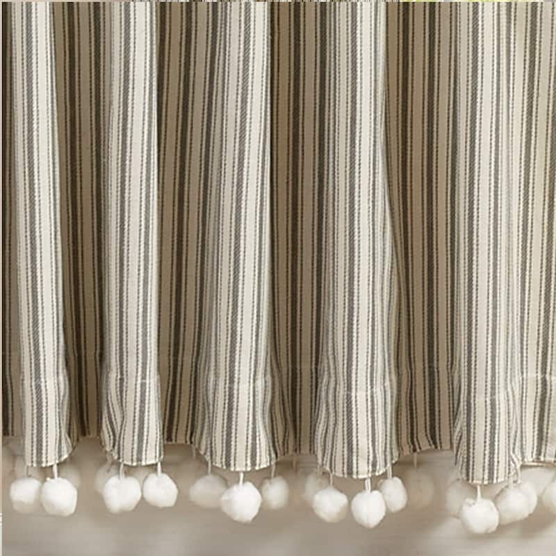 Park Designs Ticking With Ball Fringe Single Panel 56" x 84" - 56" X 84"