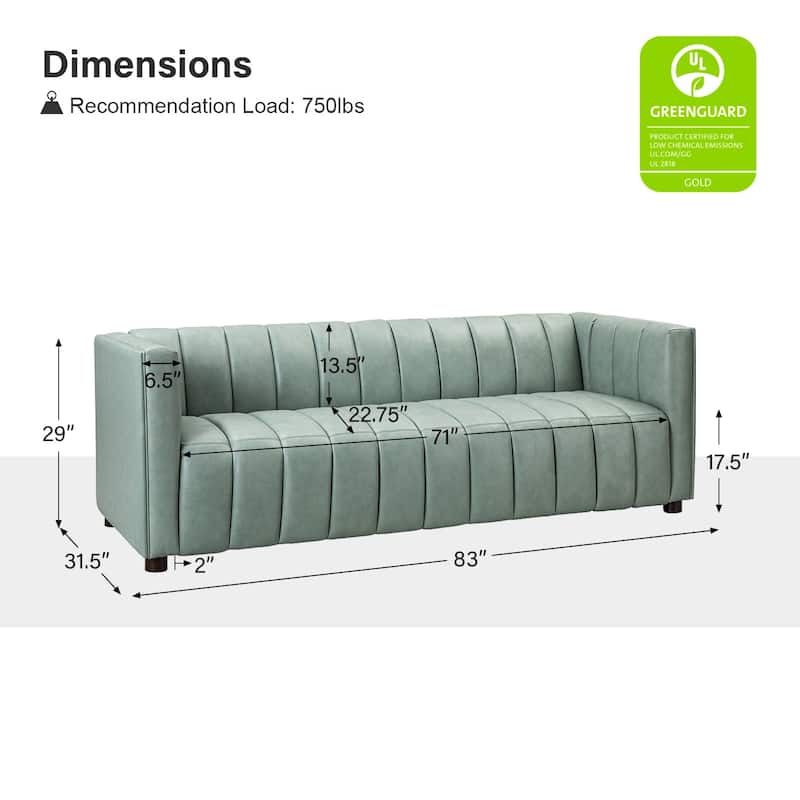 Olinto Modern 83-Inch Genuine Leather Curved Couch Sofa with Channel Back by HULALA HOME