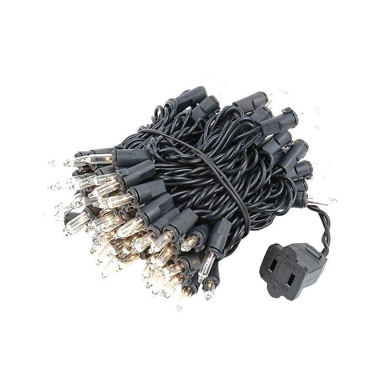100 Light Christmas Mini Light Set, Black Wire, 22' Long