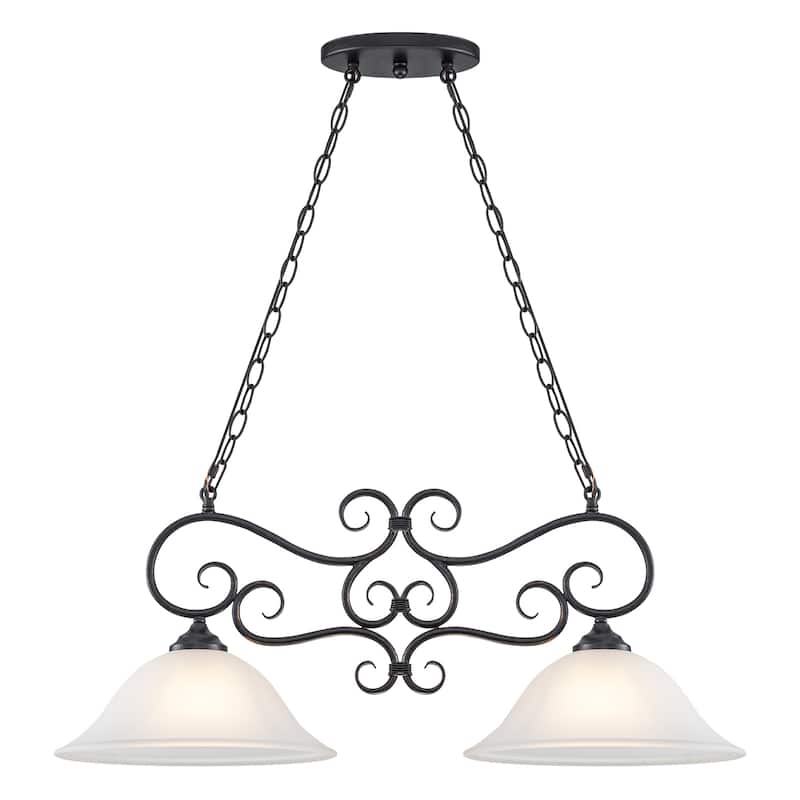 Matte Black 2-Light Linear Chandelier with Bell Glass Shades - Dia.32.28-in