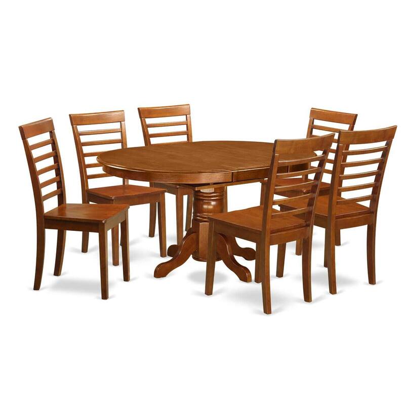 7-Piece Oval Saddle Brown Finish Solid Wood Top Dining Table with 6-Chairs with