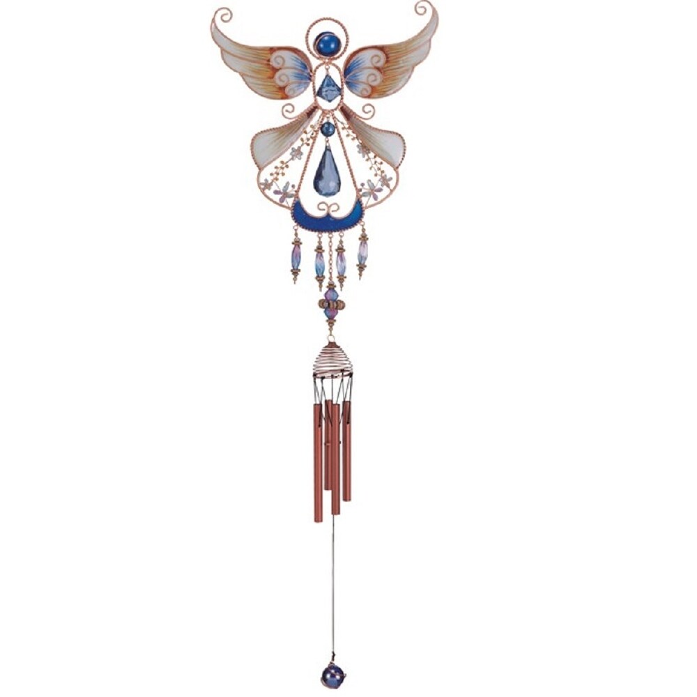 Lbk Furniture Copper And Gem 33" Angel In Blue Wind Chime Indoor And Outdoor Hanging Decoration Garden Patio Porch