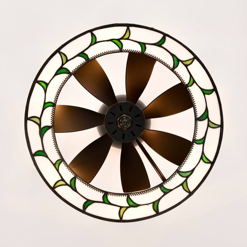 Jorga 6-light Tiffany Glass Fandelier Lighted Ceiling Fan Butterfly Design Remote Control - White-MultiColor