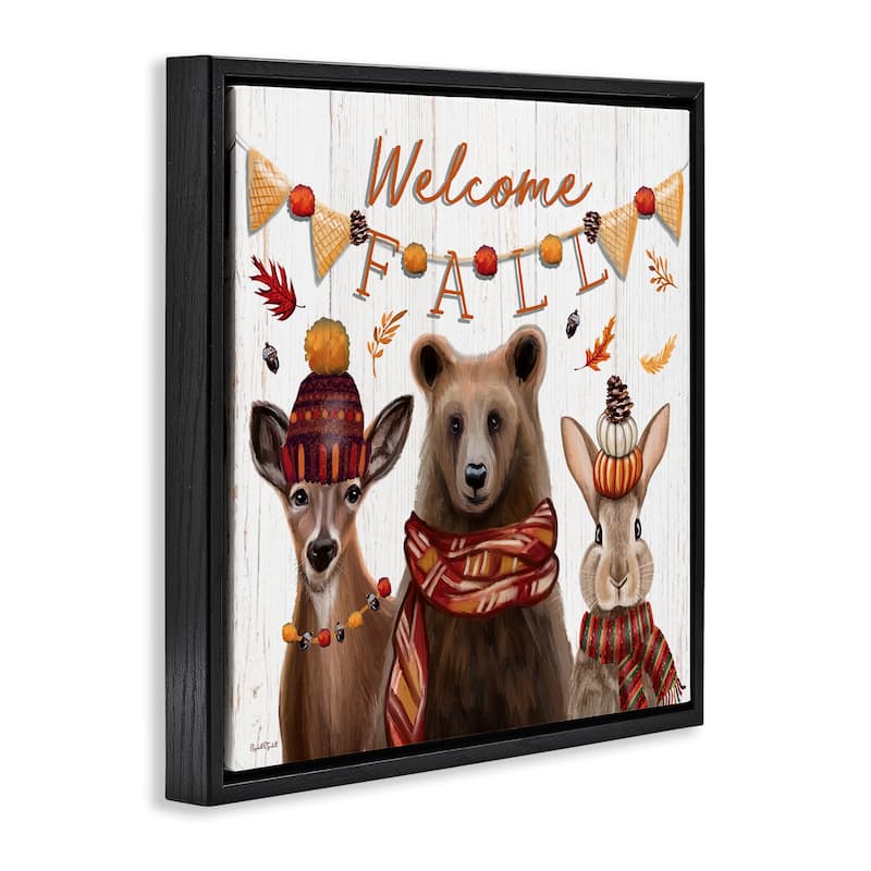 Stupell Welcome Fall Woodland Animals Framed Floater Canvas Wall Art Design By Elizabeth Tyndall