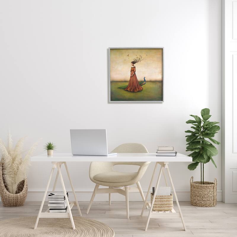 Stupell Beauty and Birds in Her Hair Woman and Peacock Framed Art, 12 x 12, Design By Artist Duy Huynh - Multi-Color