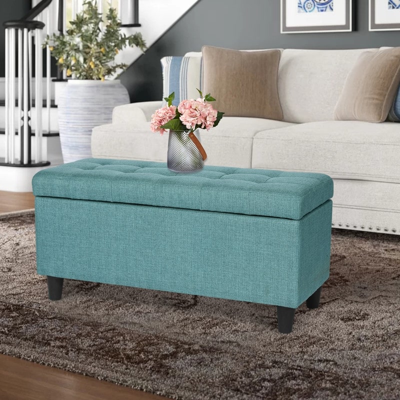 Adeco Storage Ottoman Bed Bench Fabric Tufted Upholstered Foot Stool