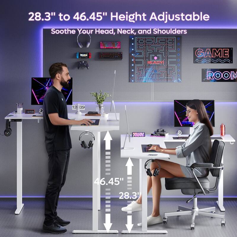 63" L Shaped Standing Desk Corner Desk LED Gaming Desk with Ergonomic Monitor Stand