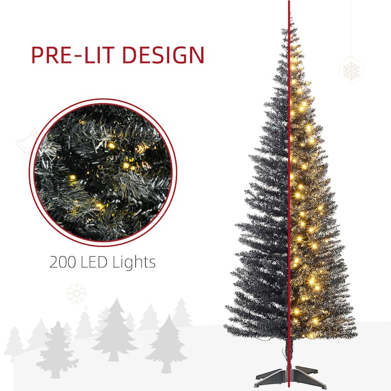 HOMCOM 5ft Tall Pre-Lit Slim Noble Fir Artificial Christmas Tree with Realistic Branches, 110 Warm White LED Lights and 294 Tips