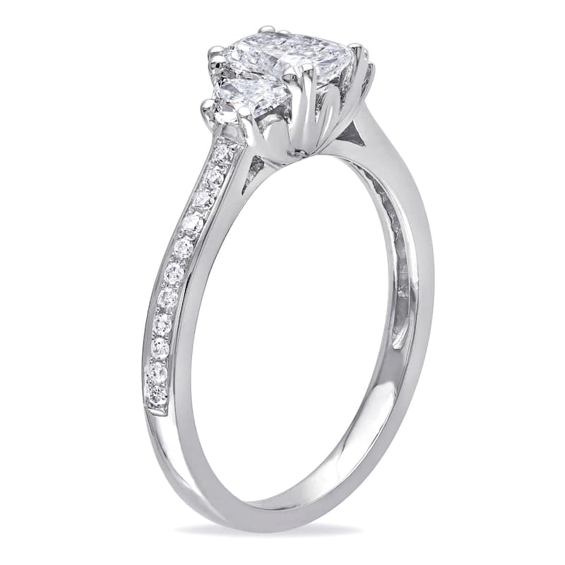 Miadora 1.07ct TDW Radiant Cut and Half-Moon Diamond Engagement Ring in 14k White Gold