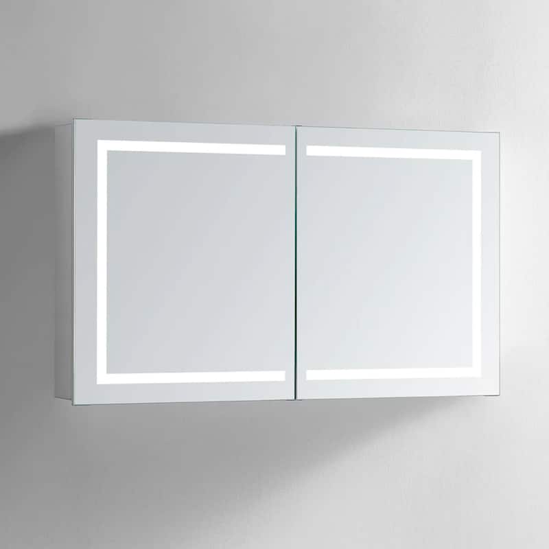 Modern Mirrors Europa II Bathroom Mirror Cabinet with Lights, Wall Mounted Vanity Glass Cabinet with 2 Shelves - 32x24 inches